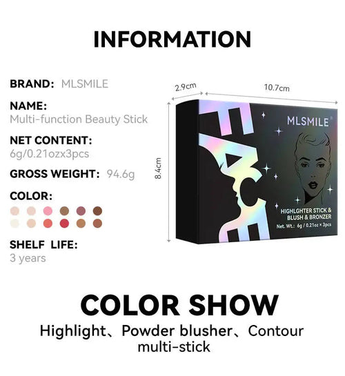 MLSMILE Highlight Contour 3-pack For 3D Makeup Brightening Skin Tone