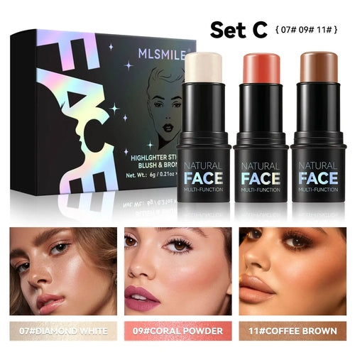 MLSMILE Highlight Contour 3-pack For 3D Makeup Brightening Skin Tone