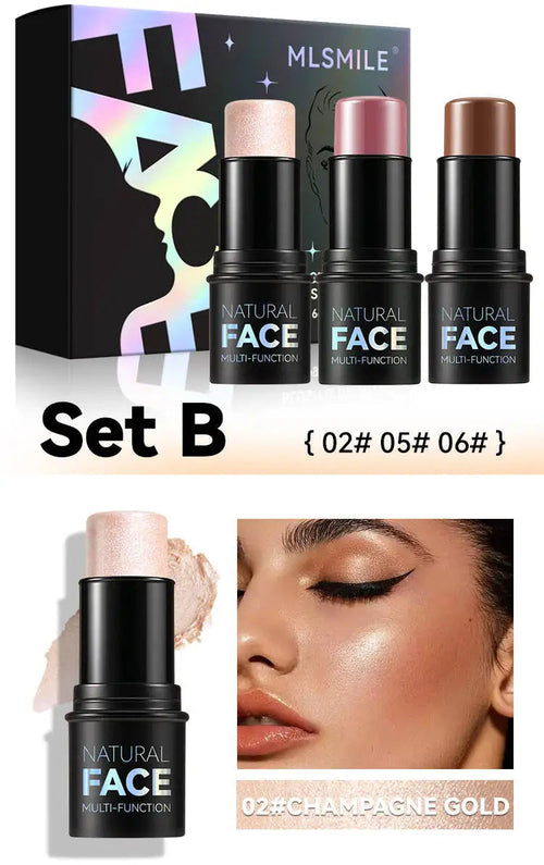 MLSMILE Highlight Contour 3-pack For 3D Makeup Brightening Skin Tone