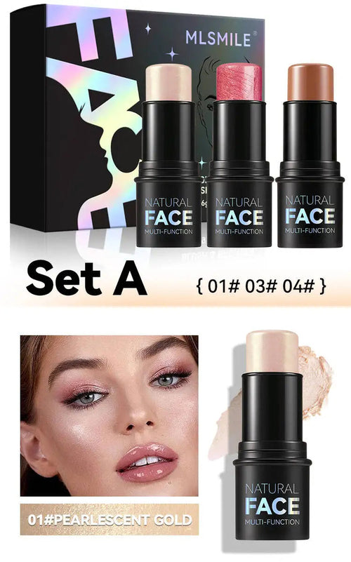 MLSMILE Highlight Contour 3-pack For 3D Makeup Brightening Skin Tone